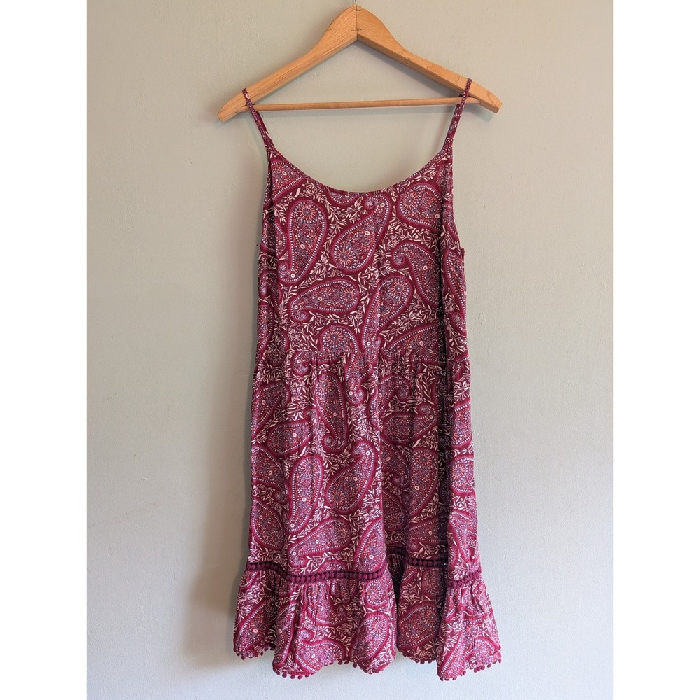 Old Navy Womens Burgundy‎ Paisley Print Cami Dress Crochet Trim Medium Boho